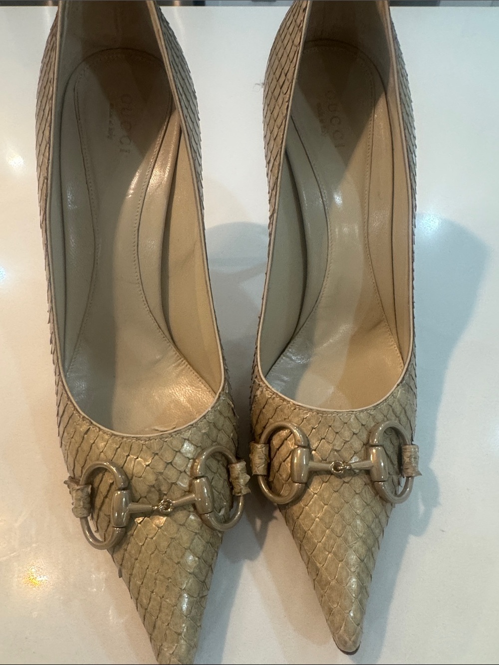 GUCCI 2004 “Tom Ford” Women's Pointed Toe Stiletto Pump in Light Beige -snake - Picture 7 of 17